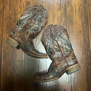 Corral Vintage brown and turquoise patterned square toe cowboy boots